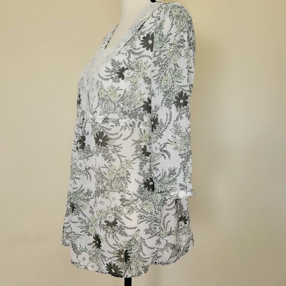 H&M 10 Babydoll Pullover 3/4 Sleeve Lace V-Neck Chiffon Blouse Top Black White - Picture 7 of 16